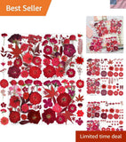 150PCS Red Pressed Flowers Kit with Tweezers & Butterfly Stickers for Crafting Dried Flower