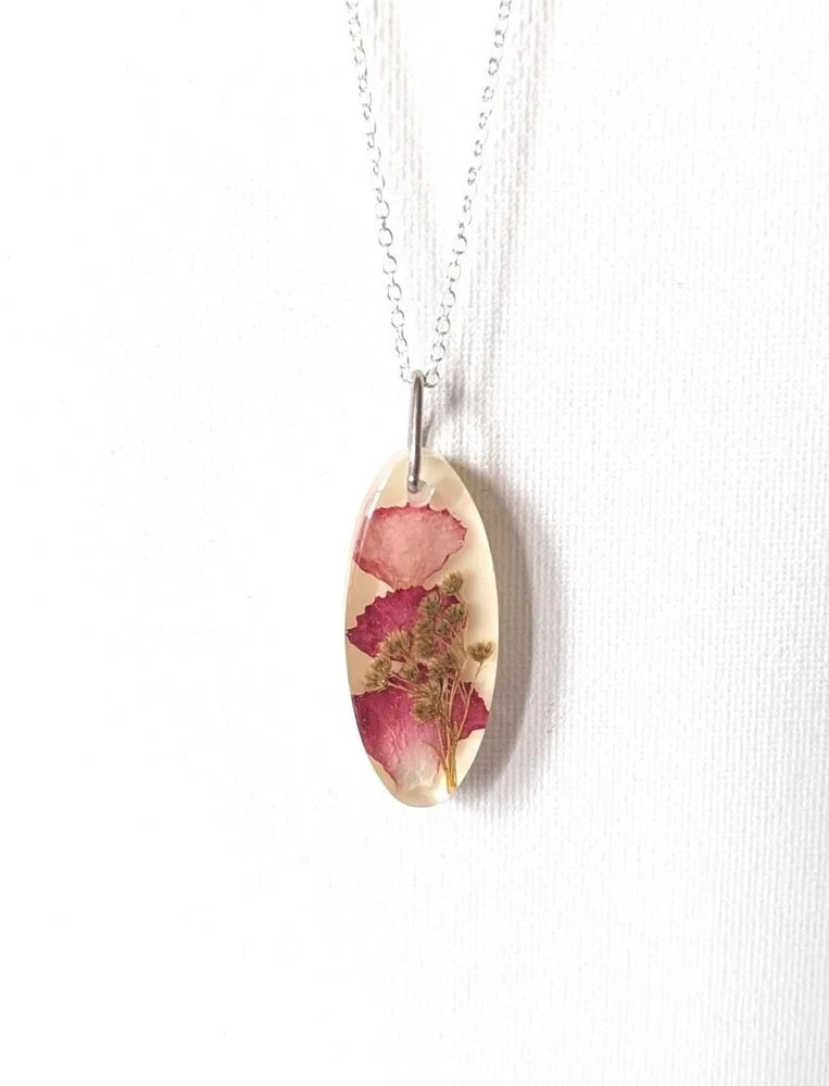 Handmade Real Carnation Resin Necklace Red Flower Pendant Unique Gift For Her Carnation