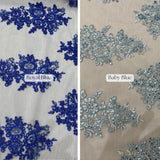 Floral Sequin Embroidered Mesh Lace Fabric with Double Scallop Border VT-10 Roses
