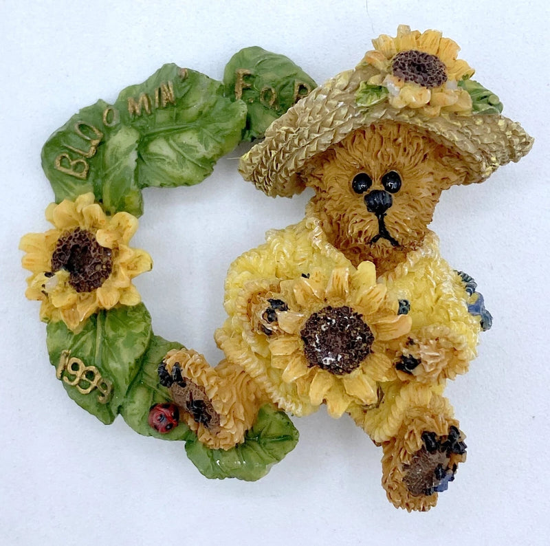 E6-1912 VINTAGE BROOCH SILVER PIN 2" SUNFLOWER FLOWER BEAR Sunflower
