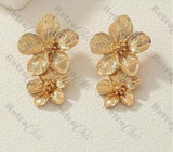 Two Gold Flower Petal Statement Dangle Drop Earrings Zara Look Double Daisy Stud Daisies