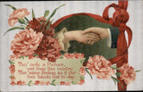 Valentines Clasped Hands Carnations Young Love c1900-20s Vintage Postcard Carnation