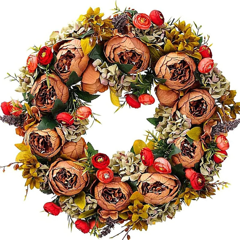 19" Artificial Peony Wreath - Vintage Silk Flowers for Year-Round DŽcor Hydrangea