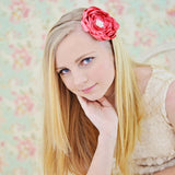 New Colors! Satin Fabric Flower Metal Headband-Available in 40 Colors! Carnation