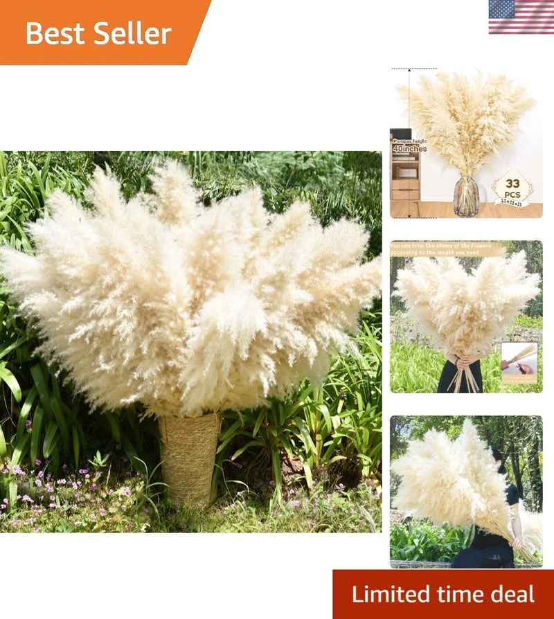 40" 33PCS Dried Pampas Grass Decor Tall,Large Natural Beige pompas Grass Tall... Pampas Grass