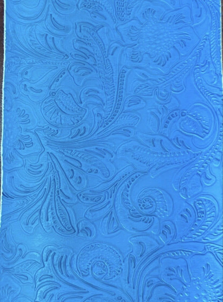 Ocean blue western floral Embossed vinyl faux leather upholstery Fabric Yard Flowering Plants