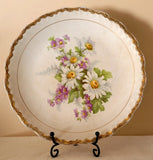 Antique Carnation  McNicol 8" Plate White Daisies Purple Flowers Gold USA 1910s Carnation