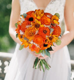 Bright Orange Bridal Bouquet Custom Sola Wood Bridesmaid Faux Wedding Flowers Bouquet