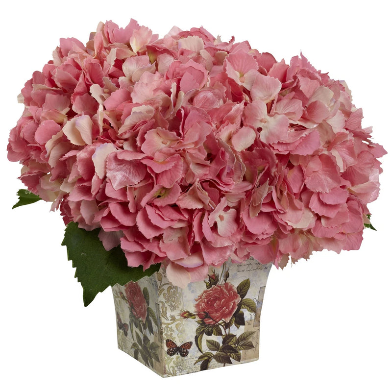 9" Pink Hydrangea Flower Arrangement in Floral Planter Home Floral Decor Hydrangea