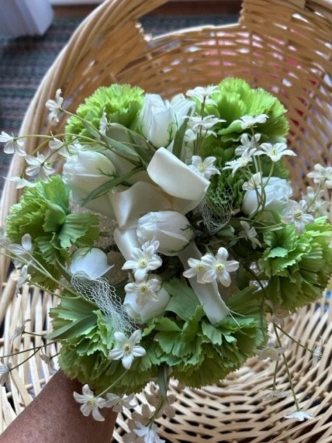 Silk Flower Bouquet With Light, Green Carnations And White Roses Carnation