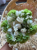 Silk Flower Bouquet With Light, Green Carnations And White Roses Carnation