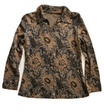 Long Sleeve Metallic Sunflowers Print Collared Top Sunflower