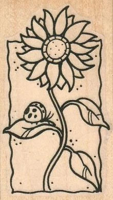 Sunflower With LadyBug 1 3/4 x 3" Rubber Stamp, Flower Stamp, Nature Stamp Sunflower