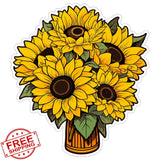 Sunflower Sticker 4" Botanical Flower Waterproof Vinyl Plant Decal Sunflower