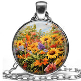 Watercolor Art Print Sunflowers Coneflowers Nature Inspired Floral Necklace 24