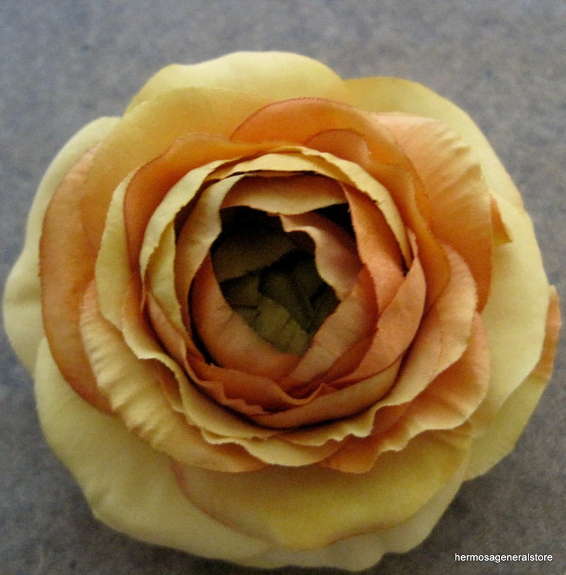 3 1/2" Orange-Yellow Ranunculus Silk Flower Brooch Pin,Bridal,Dance,Prom,Wedding Ranunculus