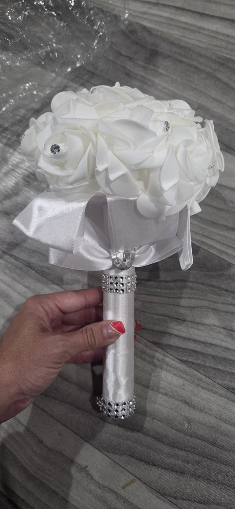 Wedding Bridal Bouquet, Handmade Crystal Ribbon Rhinestone. Artificial Bouquet