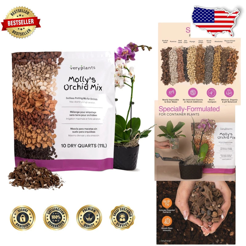 Molly's Potting Mix Orchids: Organic Mineral Blend, Fast Draining, 10 Quarts Orchids