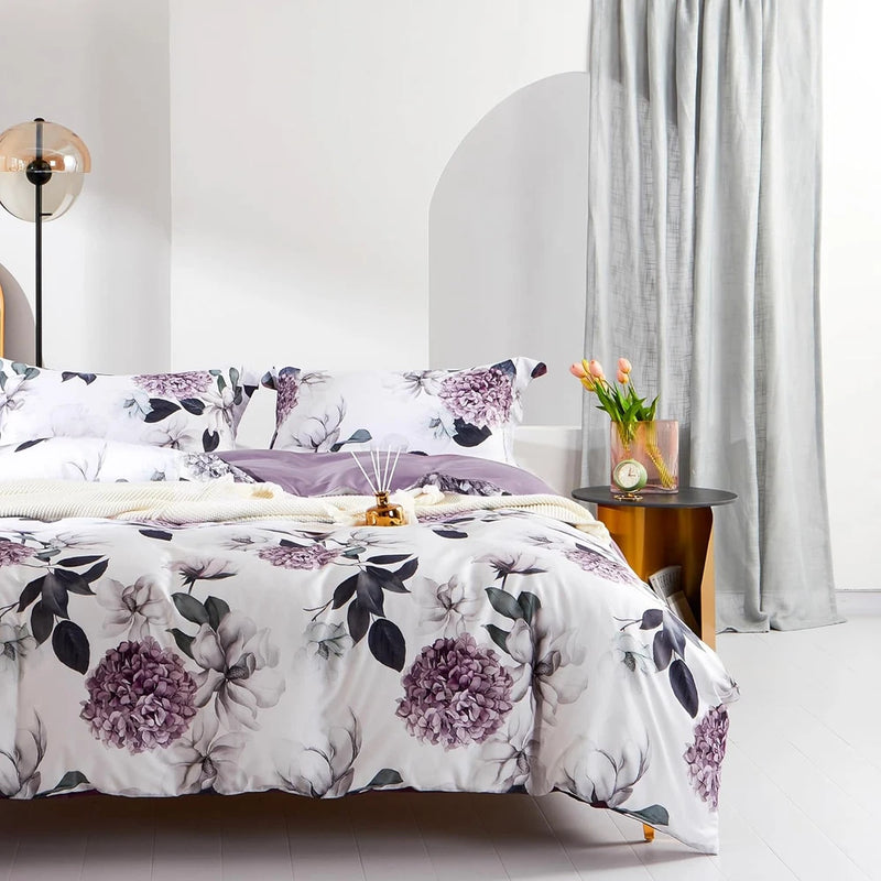 Ultra Soft Purple Hydrangea Cotton Duvet Cover Set - 3 Pieces Hydrangea
