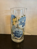 Royal Norfolk BLUE HYDRANGEA GLASS Flower Butterfly Drink Tumbler 16.3 oz Hydrangea