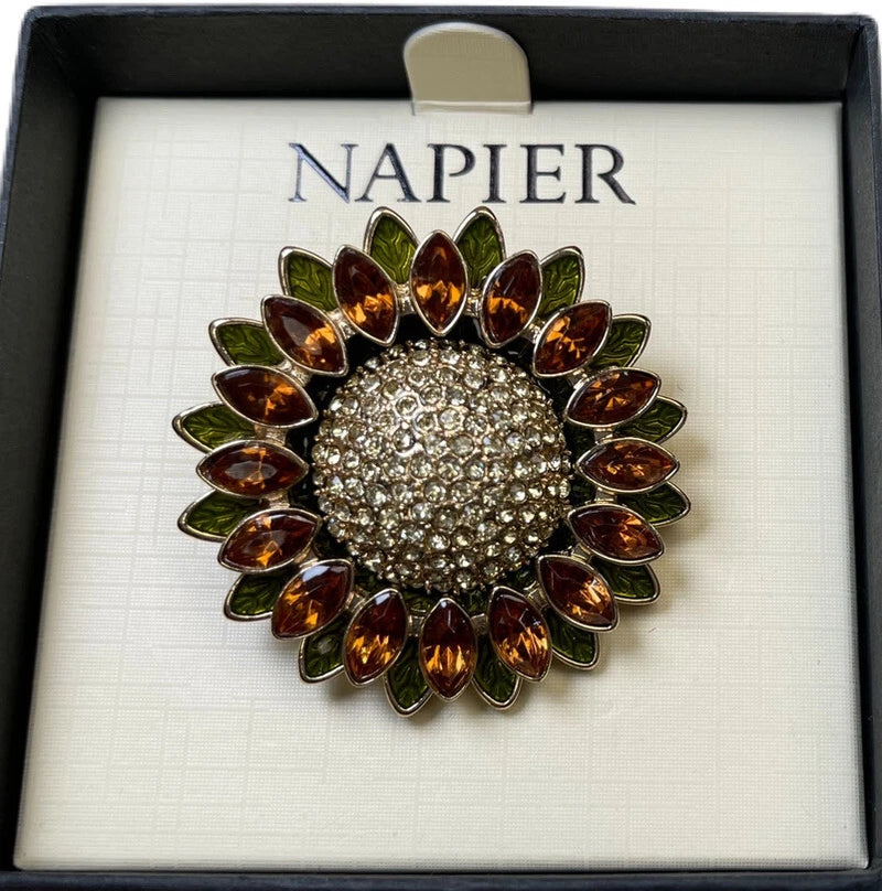 Napier Brooch Sunflower Harvest Thanksgiving Fall Brown Green Gold Sunflower