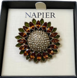 Napier Brooch Sunflower Harvest Thanksgiving Fall Brown Green Gold Sunflower