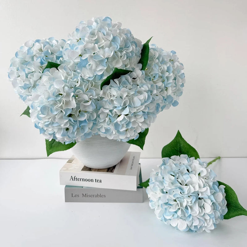 5 Pcs White & Light Blue Silk Hydrangeas Artificial Flower Boho Dried Touch 2... Hydrangea