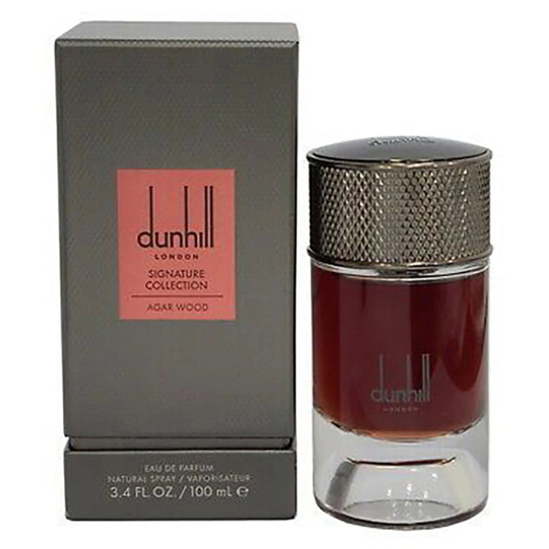 Alfred Dunhill eau de parfum spray, burgundy glass bottle with textured silver cap, box