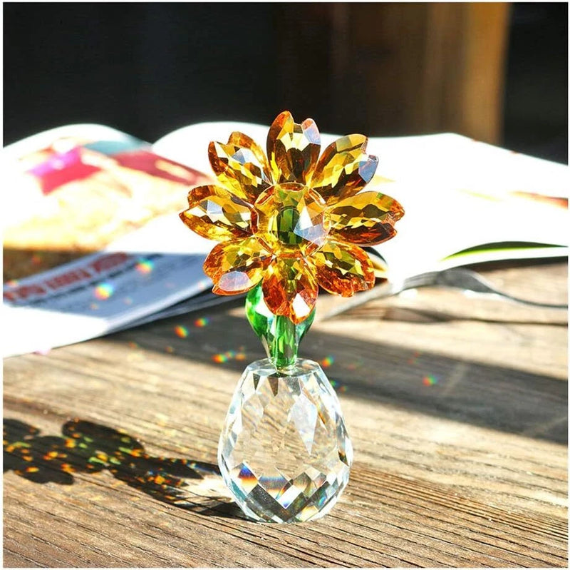 Qf Crystal Sunflower Figurine Table Crystal Flower Collectible Ornament Home Dec Sunflower