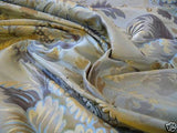 100% Silk Lampas French Pomegranate "whiskey" Blue Tan Gold Historical Design Flowering Plants