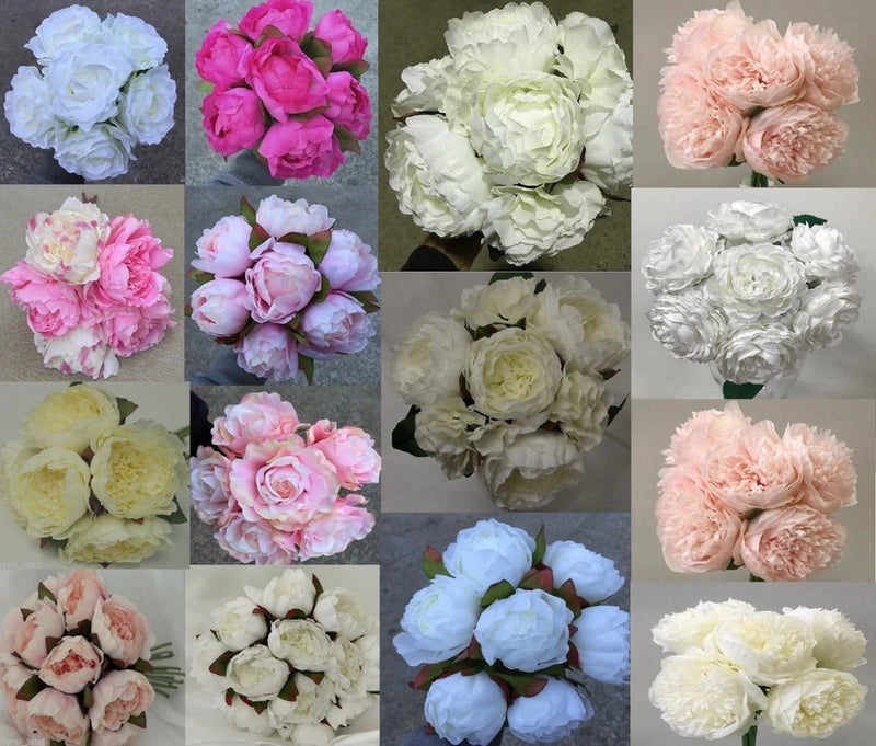 Artificial peony-style rose bouquet with pale pink, white, and blush blooms