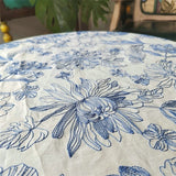 Cotton Fabric Blue Flower Embroidery on Off white Cotton Fabric Sold By the Yard Flowering Plants