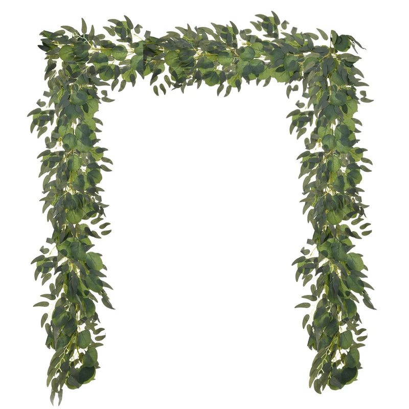 2-Pack Artificial Eucalyptus Garland with 48/100 Leaves 6.5Feet [Grey Green} Green Plant