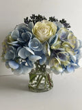 Diane James Designs Faux Roses, Hydrangea And Lilac in Glass Vase, 8 inches Hydrangea