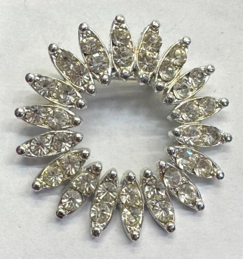 Flower Sunflower Clear Rhinestone Vintage Pin Brooch Silver J-397 Sunflower
