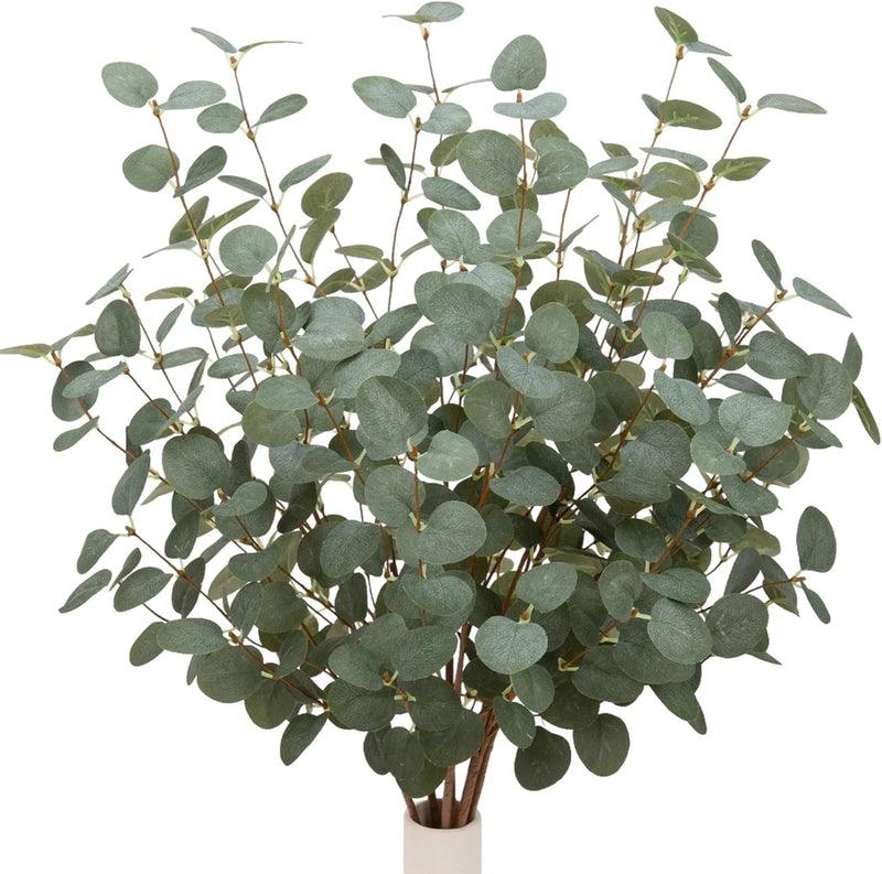 6 Pcs 27" Eucalyptus Stems Greenery Stems Eucalyptus Leaf Spray in Green Silk Pl Green Plant