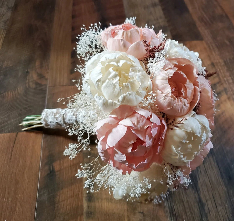 Light Pink White Bridal Bouquet Blush Peony Bridesmaid Sola Wood Wedding Flowers Bouquet