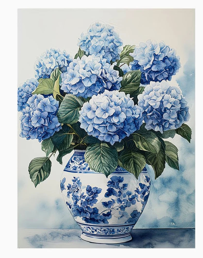 Hamptons Blooming Hydrangeas In Vase Ready-To-Hang Framed Canvas Wall Art Pictur Hydrangea