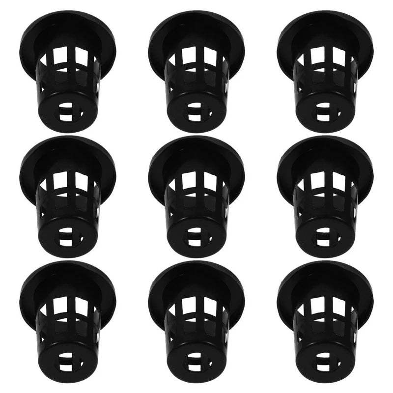 Set of 9 black slotted mesh net pot cups for hydroponic planting