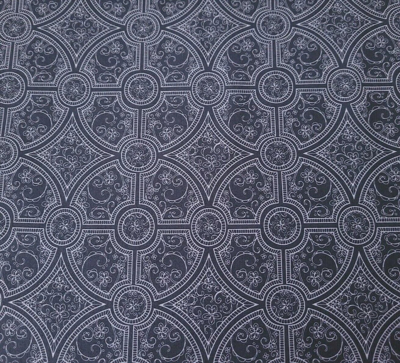 Charleston BTY Nicole Tamarin Quilting Treasures Leafy Charcoal Gray White Tile Flowering Plants