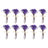 Set of 10 mini dried baby’s breath bouquets with twine ties, purple.