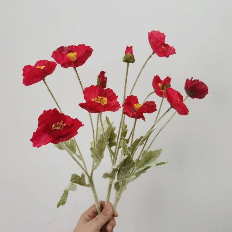 3 Bundles of 22 inches Tall Red Poppy Flowers Artificial,Ranunculus Ranunculus