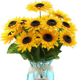 15.7" Artificial Sunflower Bouquet with 14 Heads & 40 Leaves, Silk Flowers for H Sunflower