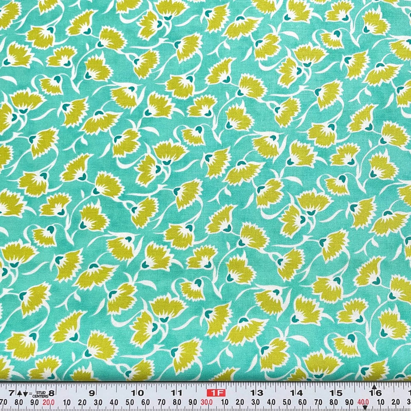 LOL by Me & My Sisters Moda Lime Green Floral Turquoise Cotton by the HALF YARD Flowering Plants