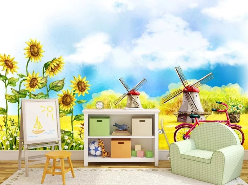3D Sunflower Flower ZHUA136 Wallpaper Wall Murals Removable Self-adhesive Ann 24 Sunflower