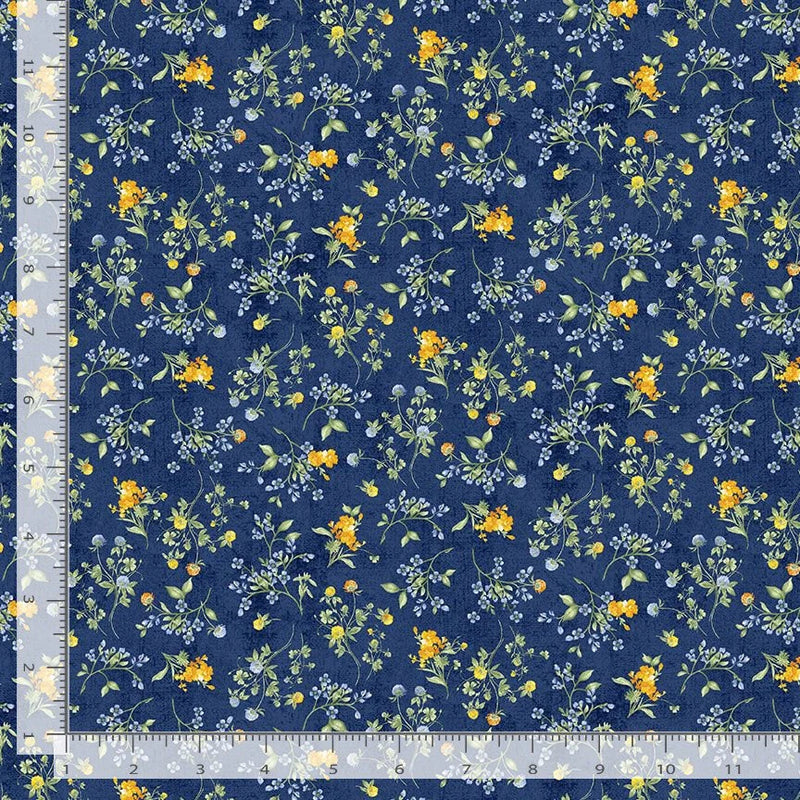 Timeless Treasures - Sunflower Farm - Tiny Floral Navy / Sold by The 1/2 Yard Sunflower