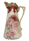 1870-1918 RS PRUSSIA L Pitcher Chocolate Coffee Pot Mold Flower PINK vtg Antique Carnation