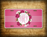 Custom Peony Flower Monogram License Plate Personalized Colorful Pink Auto Tag Peony