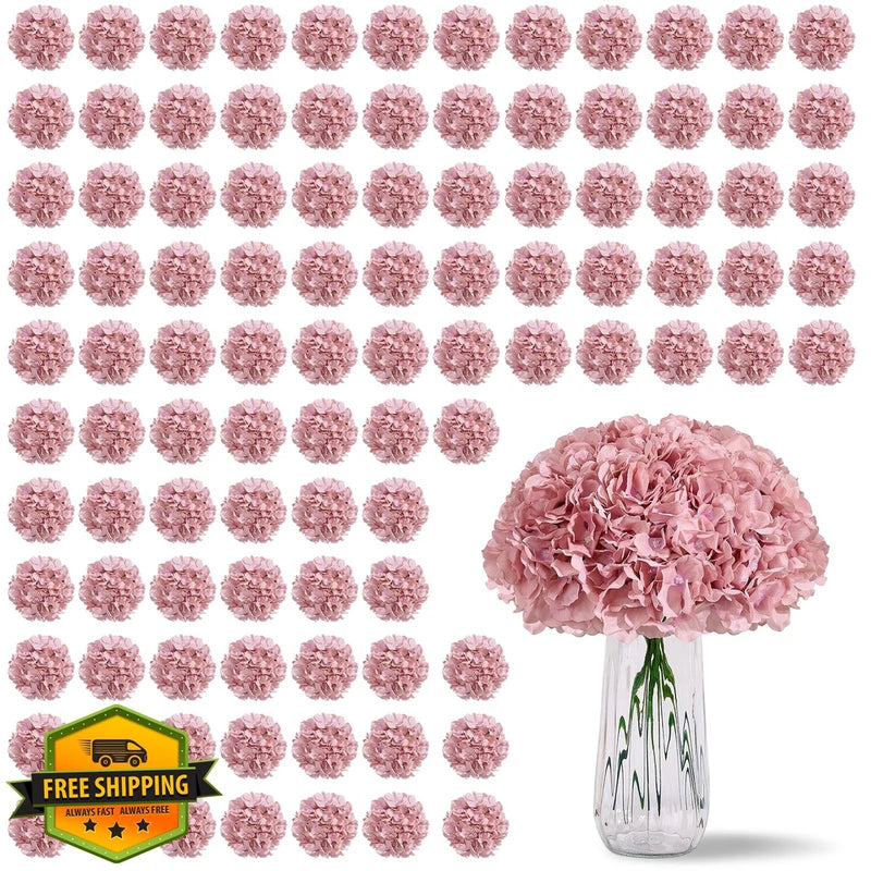 KISLOHUM Dusty Rose Hydrangea Silk Flower Heads w/Stems 80PCS Hydrangea