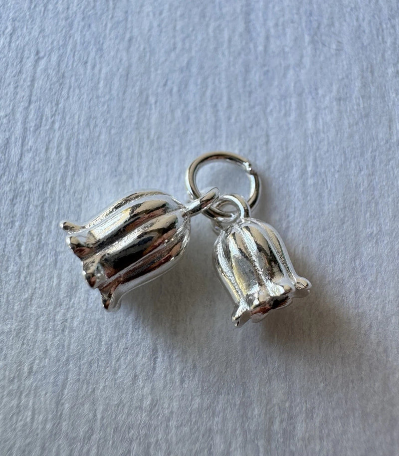 Sterling silver lily of the valley charm set of 2, 3D stamped 925, dangling flowers